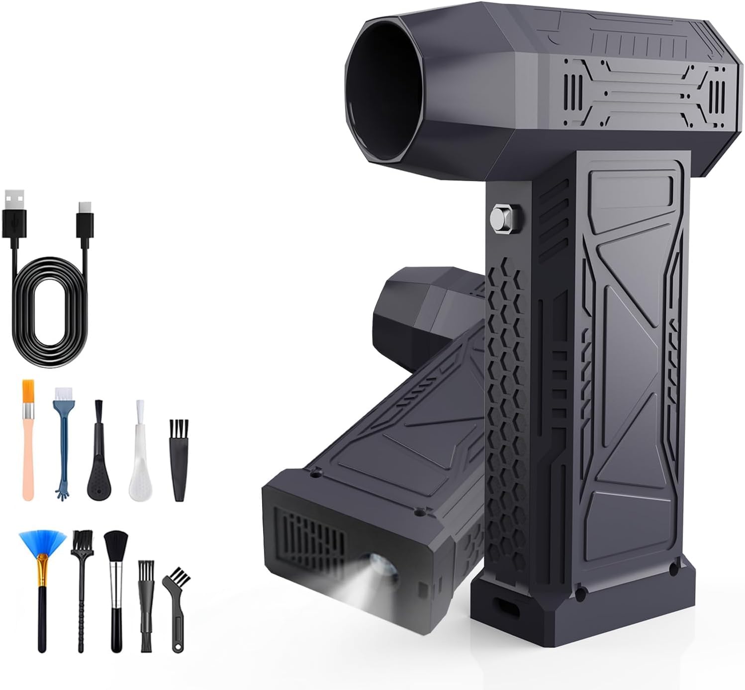 Soffiatore Aria Compressa-150000RPM/180W Rimuovi Polvere Aria Compressa,Mini Soffiatore,Aria Compressa a 3 Ingranaggi con Batteria Ricaricabile e Illuminazione a LED,Super Vento,per Computer,Tastiera