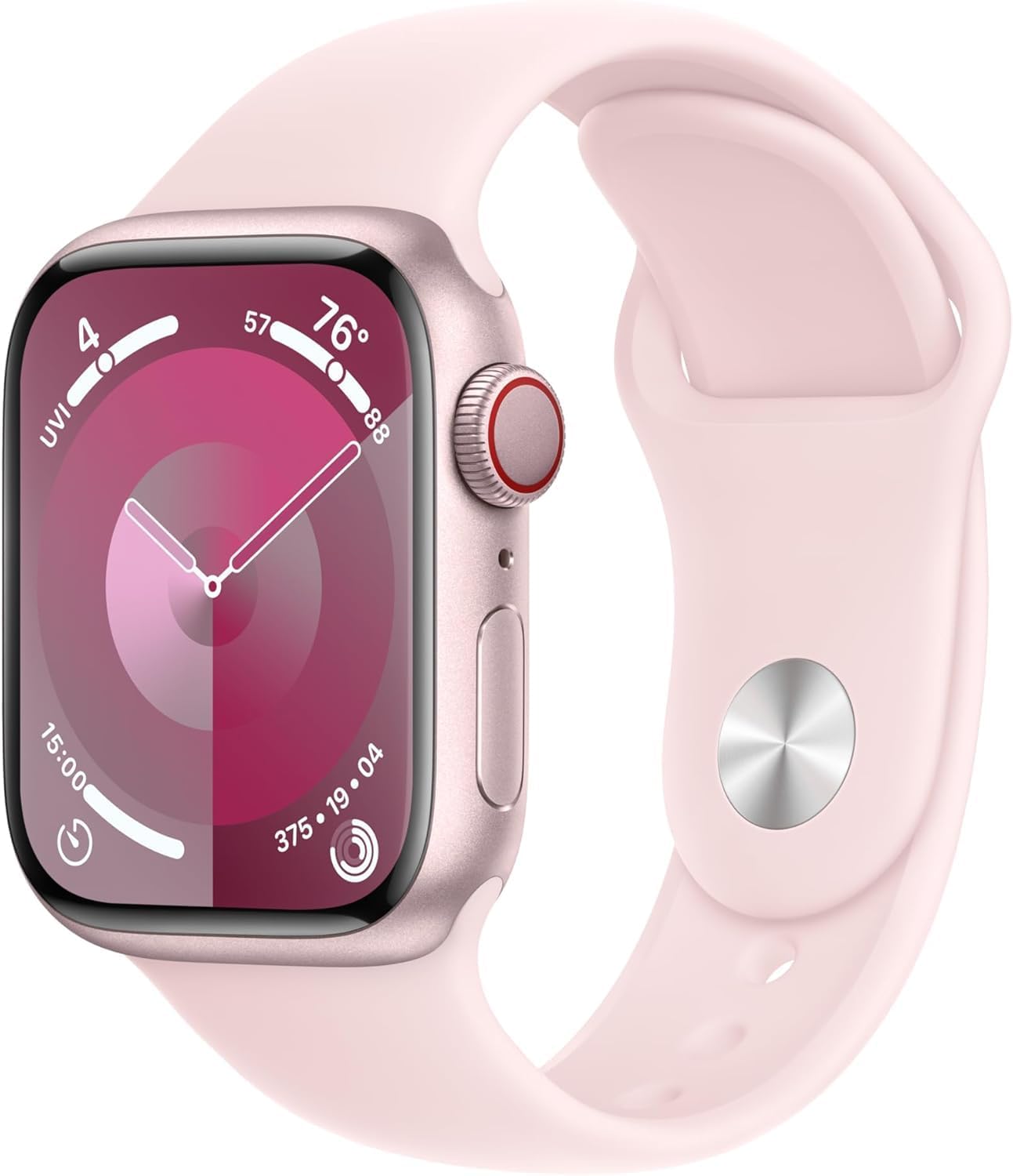 Apple Watch Series 9 [GPS, 41mm] Pink Aluminum Case with Pink Sport Band M/L (Renewed Premium)