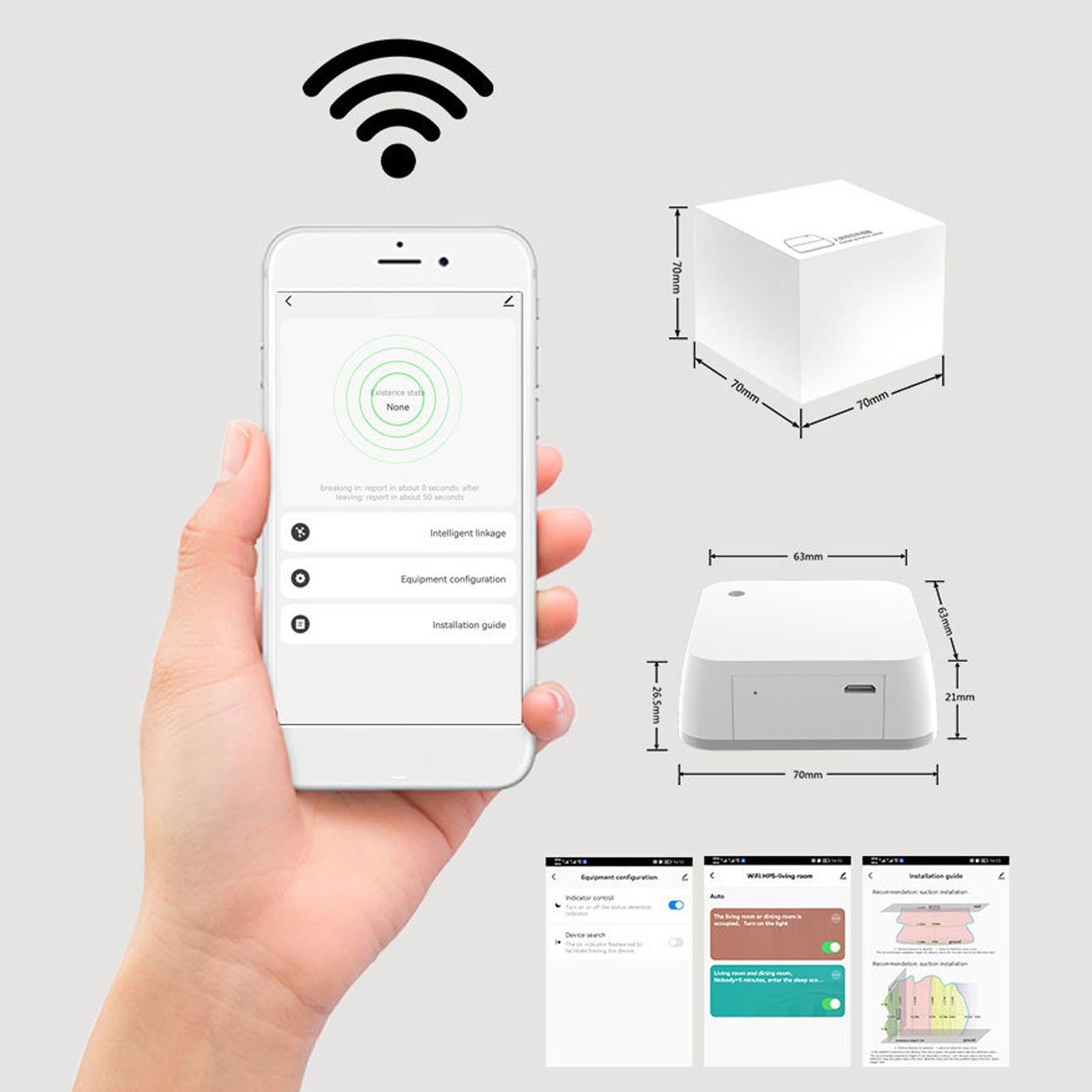 Sensor de Presencia Humana Detector de Movimiento Inteligente WiFi Compatible con la aplicación Tuya Tecnología Doppler de Onda milimétrica con ángulo Horizontal de 180 Grados y