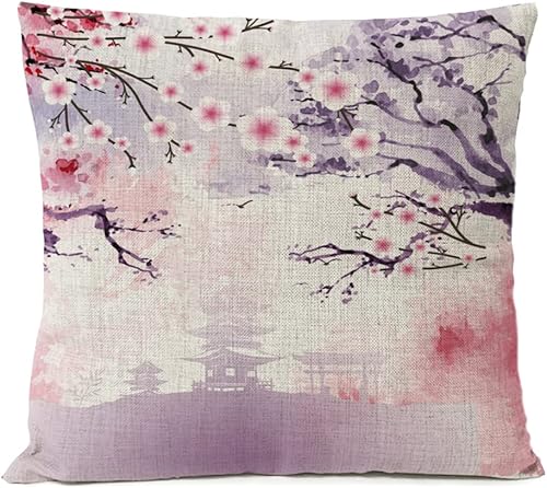 Miniatura 5 de Juego de 4 fundas de almohada japonesas de 16 x 16 pulgadas, diseño de flores rojas con estampado de flores rojas, diseño de árbol del océano,