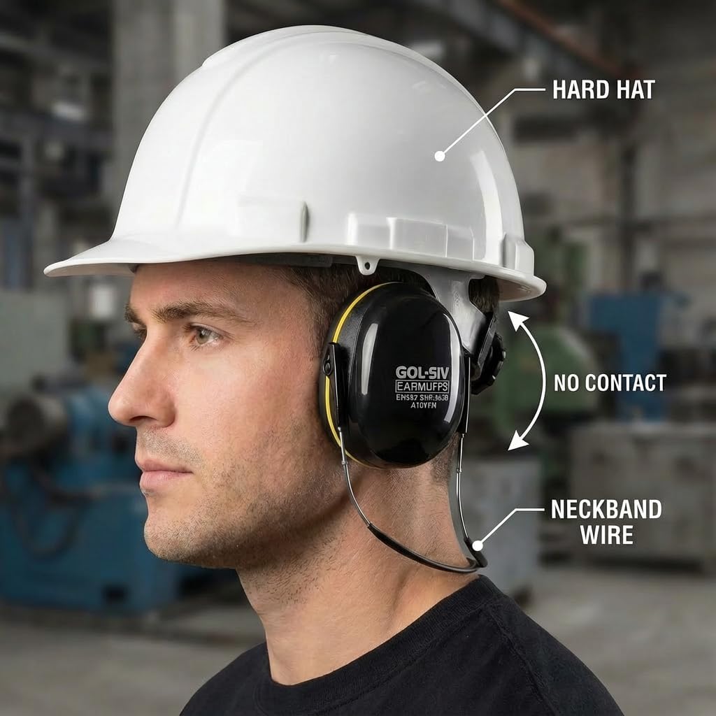 SNR30dB Behind-the-Head Ear Protection,Sound Proof Noise Reduction Earmuffs,For Construction,Gun Range,Airport,Shooting,Lawn Mowing,Neck Band Style - Image 6