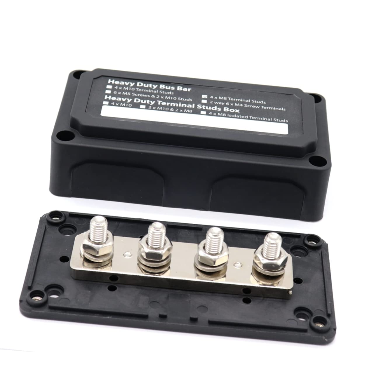 Mikinona 48V Dc Heavy Duty Power Distribution Block for Car and Boat Black Bus Bar Box with Removable and Terminal Studs Durable Reinforced Design