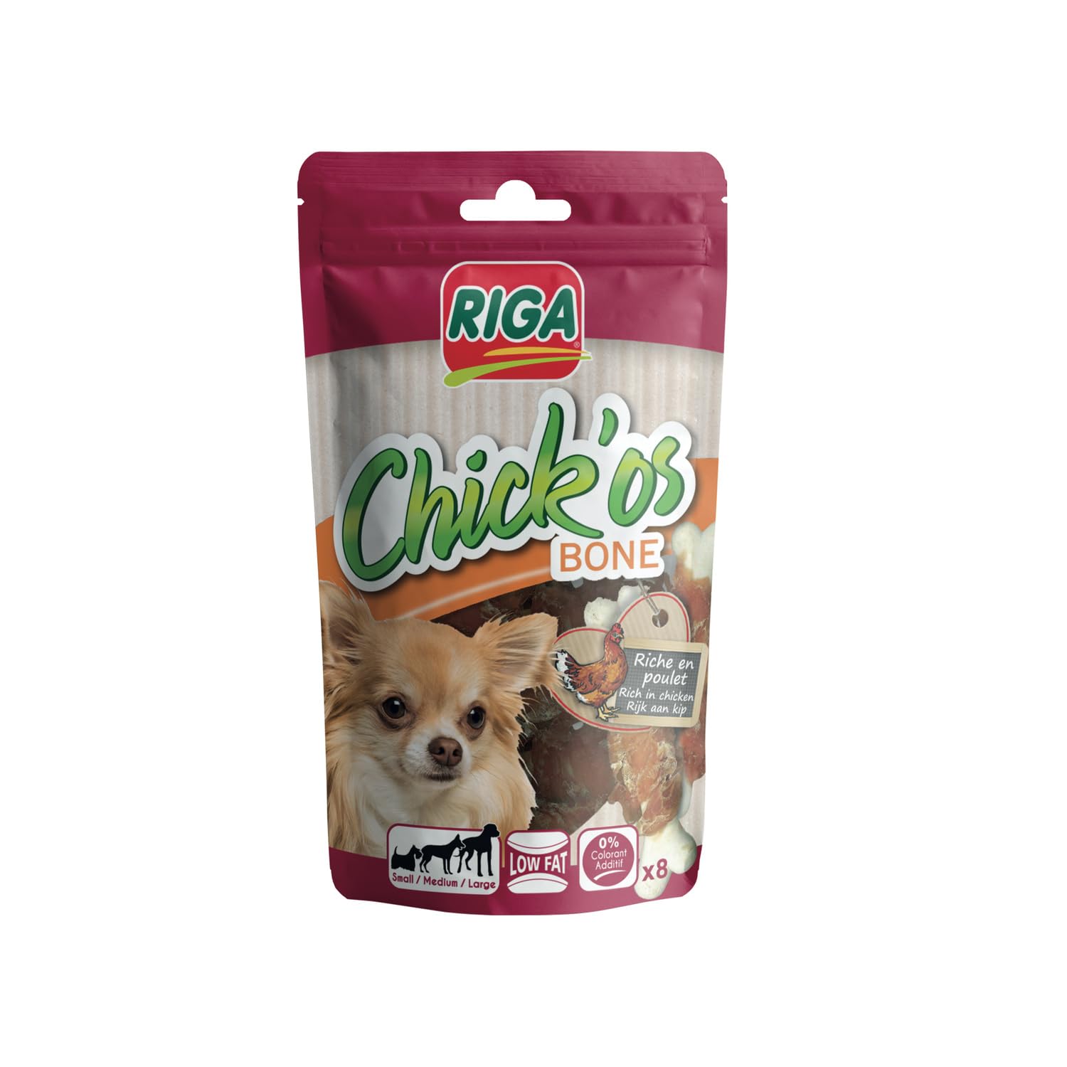Riga Friandises au Poulet pour Chien Adulte — Biscuits Croquants en Poche Refermable de 80 g - Lot de 3