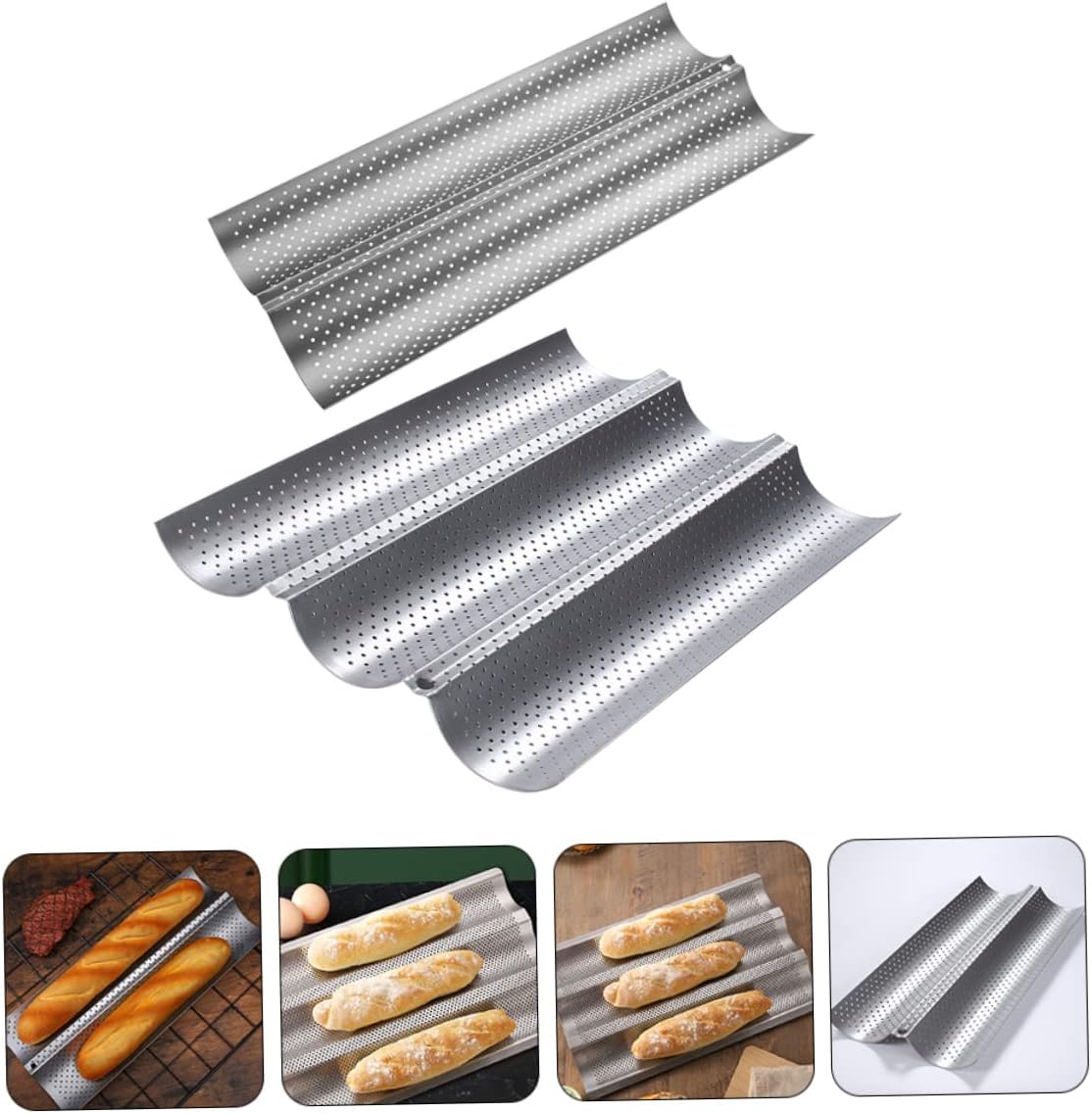 2pcs French Bread Bake Mold Nonstick Perforated Baking Oven Tray for Bread