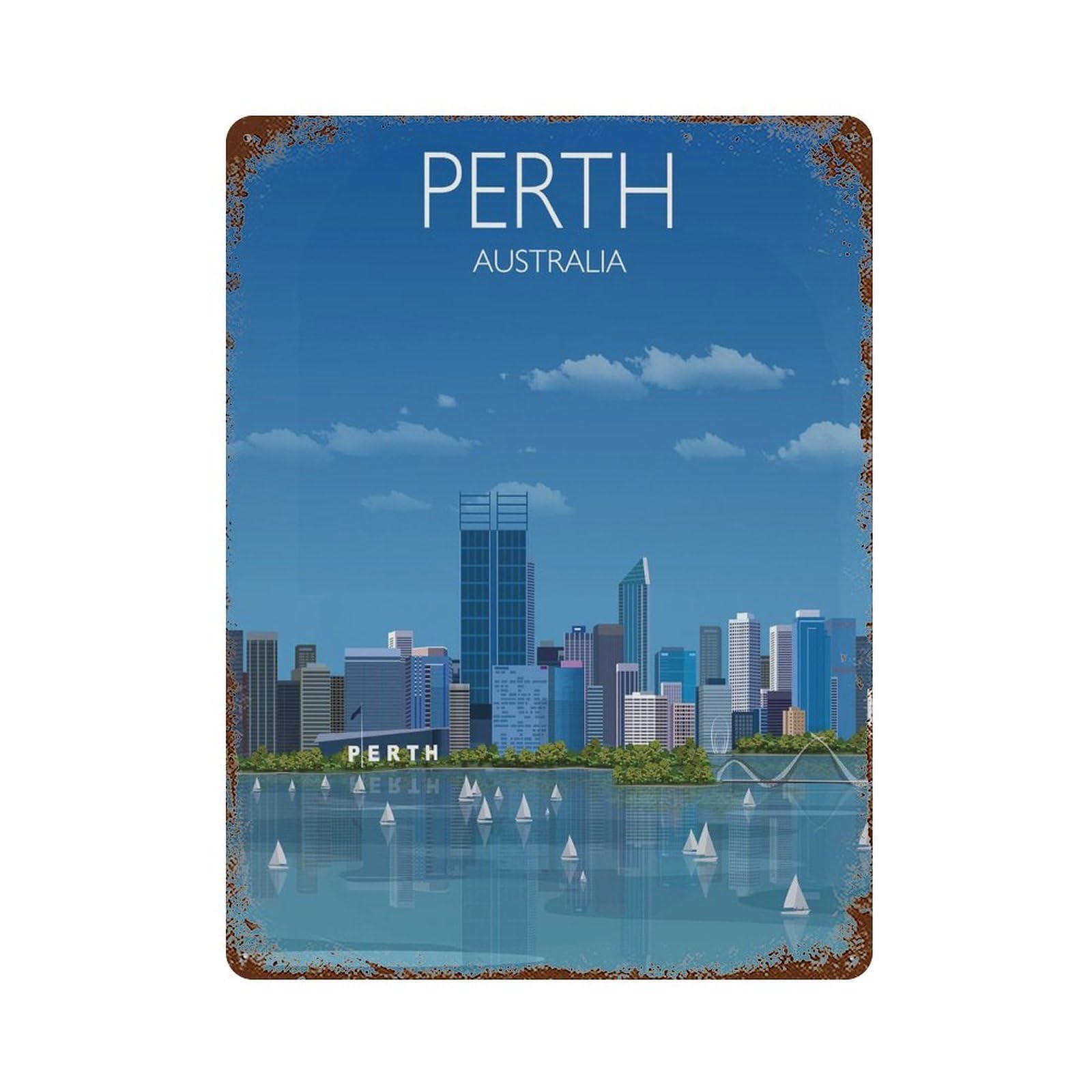 xiaoxiaoshen Travel of Perth City Australia Cityscape Wall Decor Art Metal Tin Poster Modern Home Decor Art Home Bar Shop Decorations Vintage Sign 40x30cm