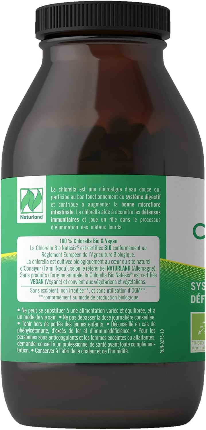 Natésis – Chlorella Bio – DÉTOX DIGESTION IMMUNITÉ – SANS ADDITIFS – SUPERFOOD : protéines végétales, chlorophylle, B12 & fer – HAUTE QUALITÉ – 1000 comprimés