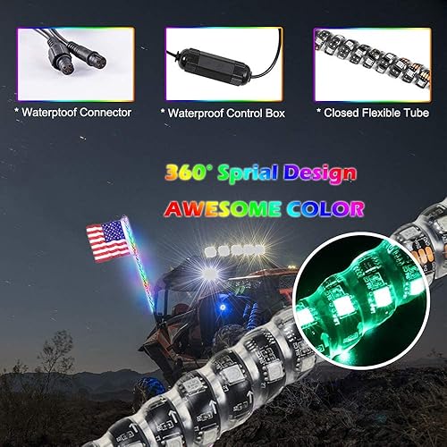 Miniatura 3 de AddSafety 2PCS 4FT RF Control remoto RGB LED látigos luz con bases de resorte bailandopersiguiendo luces