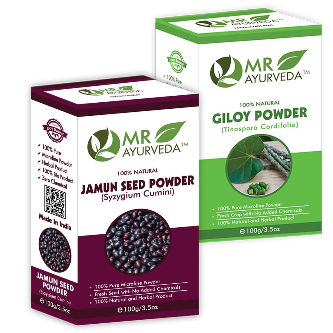 MR Ayurveda Jamun Seed Powder & Giloy Powder - Set of 2 (200 Grams)