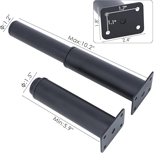 Miniatura 2 de RealPlus Patas de metal ajustables para muebles, patas de 5.9 a 10 pulgadas para sofá, silla, gabinete otomano, marco central de cama resistente,