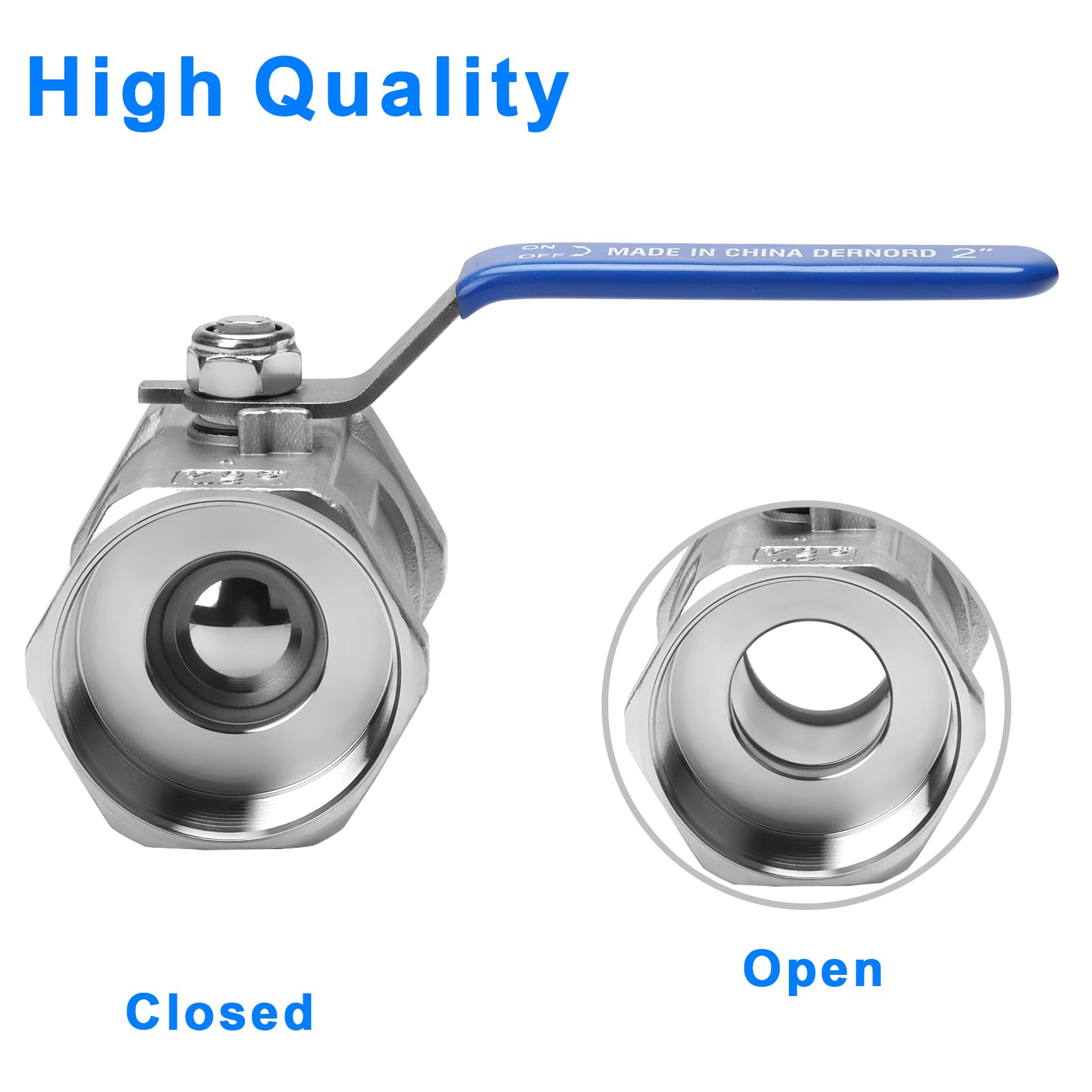 DERNORD Válvula de bola de acero inoxidable, 1 pieza tipo NPT de 2 pulgadas, puerto estándar para agua, aceite y gas (válvula de bola de 2 pulgadas)