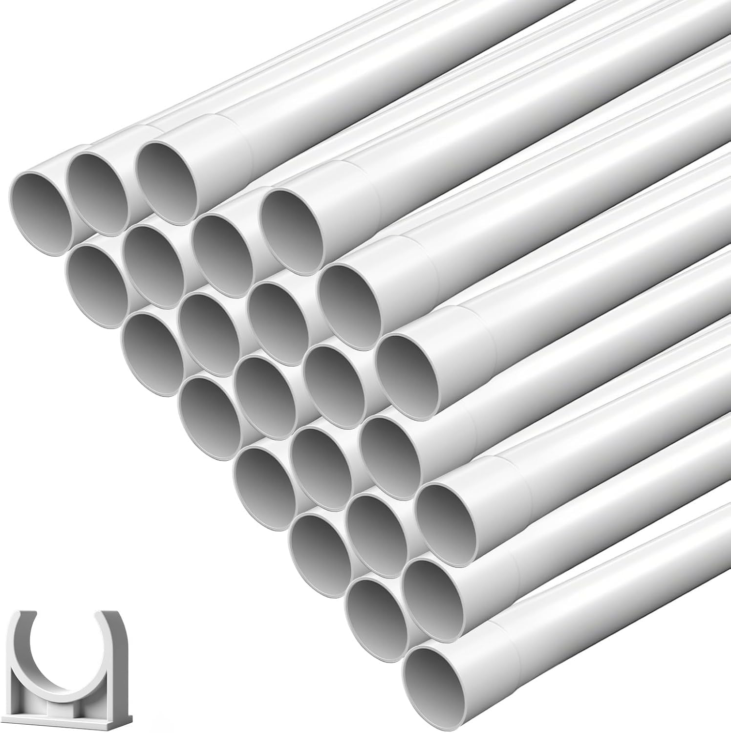 Tube d'installation M20 - Tube vide en PVC rigide de 24 m pour câble électrique - Difficilement inflammable - Avec 50 serre-câbles - Tube de 20 mm pour installation en saillie - Blanc