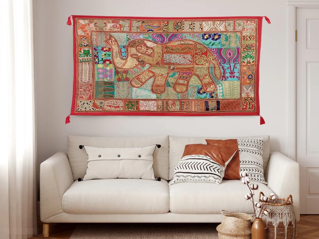 Rajasthani Elephant Tapestry - Handmade Wall Decor -2