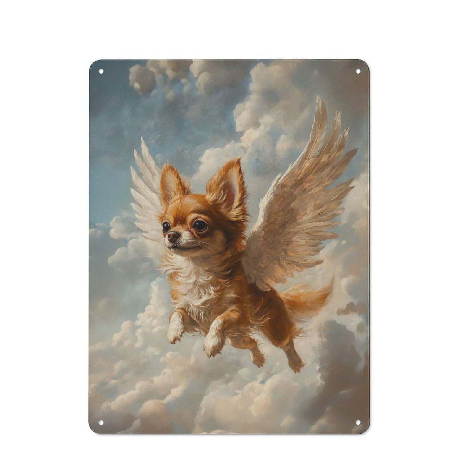 Junmoney Brown Chihuahua With Angel Wings Small Dog M Vintage Tin Sign 40X30cm With Emorial Art Angel Dog For Kitchen Or Home Bar, For Retro Home Interiors, For Cafés, Pubs And Restaurants