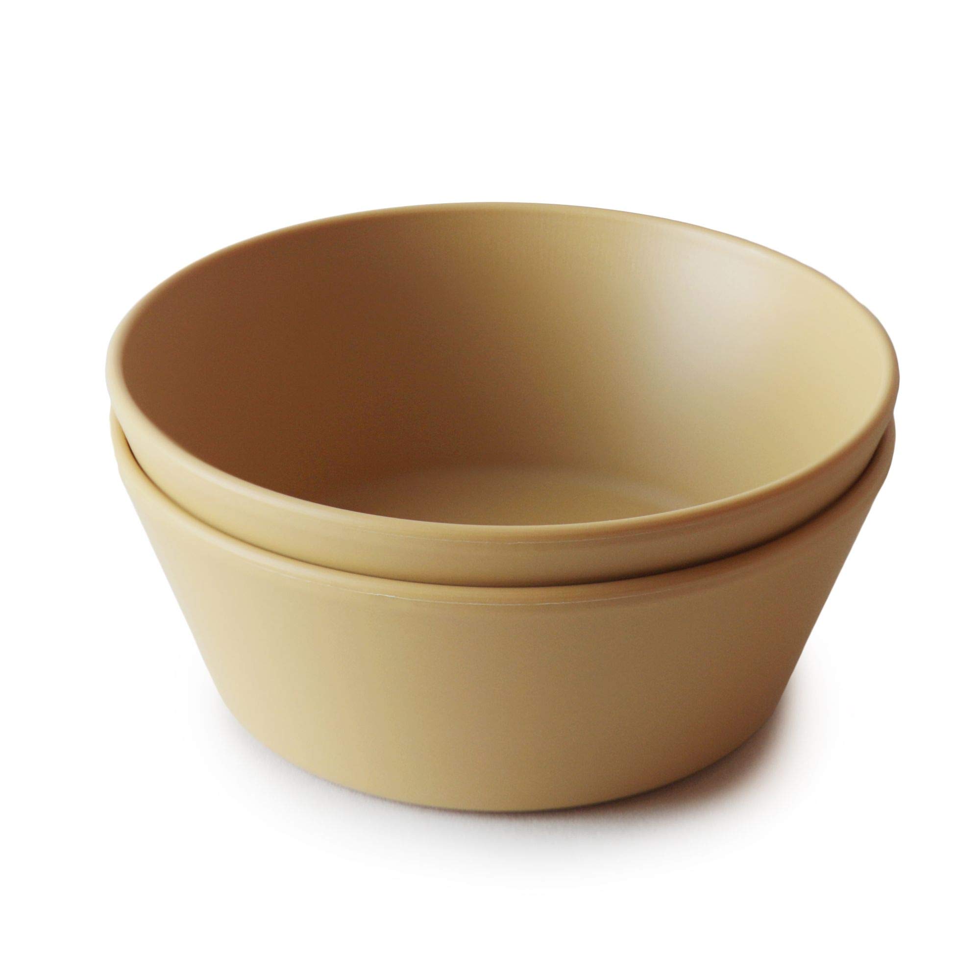 mushieDinnerware Bowls Round for Kids | Set of 2 | Reusable BPA Free | Dishwasher & Microwave Safe Bowls | Easy to Hold | Made in Denmark | (Mustard)