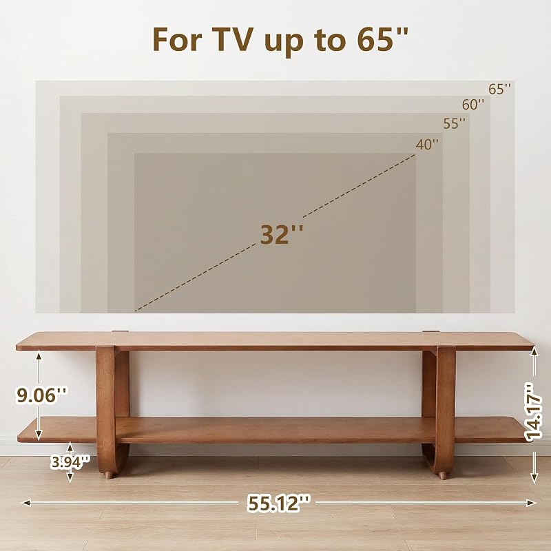 55" TV Stand, TV Console Table Entertainment Center for Living Room, Walnut image 3
