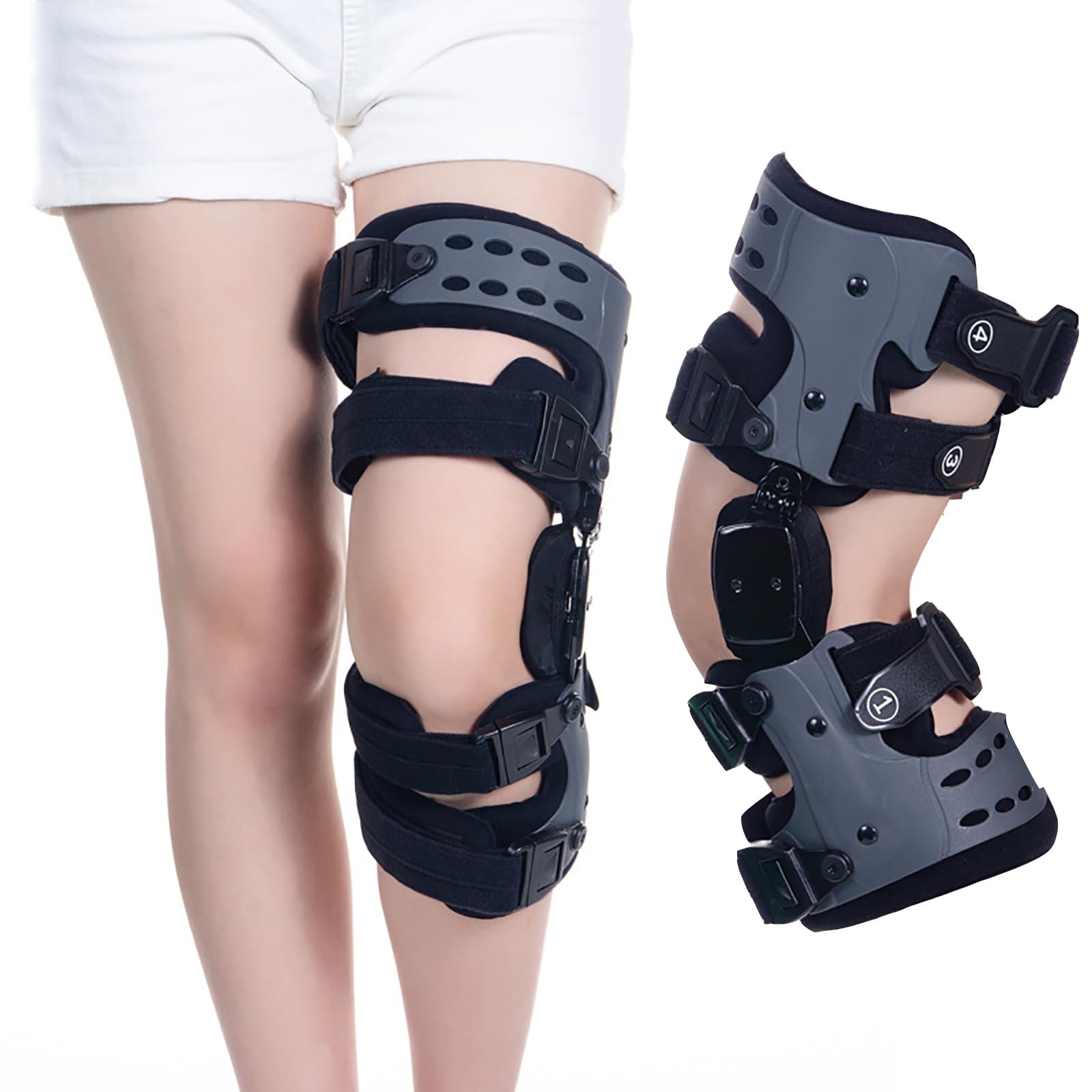 Rodillera Con Bisagras Para Descarga De Movimiento, Rodillera Para Fijación De Rodilla, Para Dolor De Artritis De Hueso Sobre Hueso, Descarga De Valgo Del Compartimento Medial O Lateral QiuShuiDr(Left