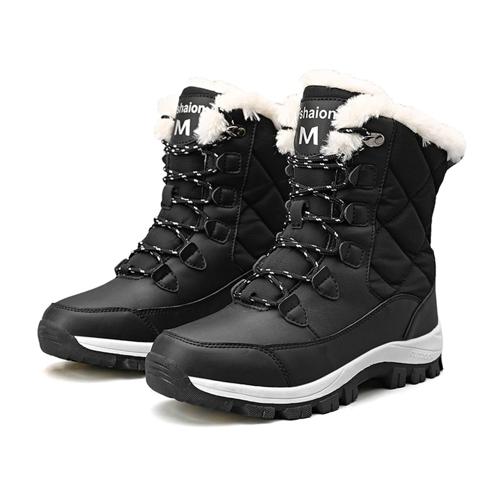 Womens Plush Warm Snow Boots Waterproof Lightweight Faux Fur Lined Mid-Calf Short Boots Suitable For Winter Travel Snow