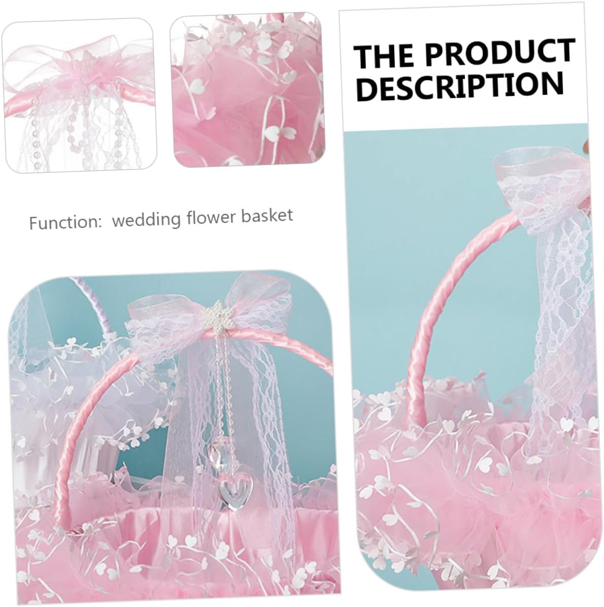 Portable Foldable Lace Wedding Flower Girl Basket Pink Handheld Decorative Flower Holder for Ceremony Supplies