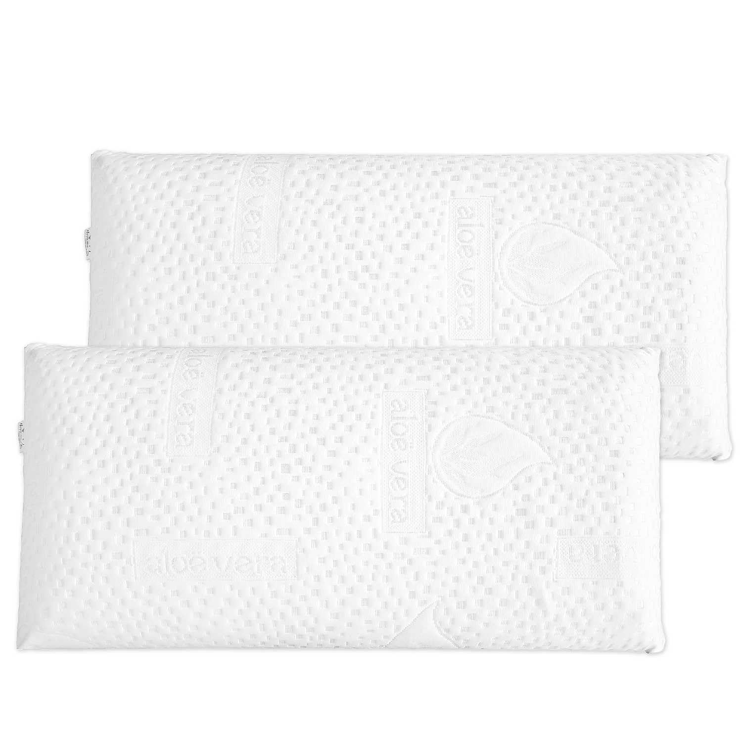 Set 2 Almohadas Viscoelasticas 90 cm Compactas con Cremallera. Almohadas Viscoelásticas Cama 180 cm. Funda Lavable. Firmeza Media. Transpirable. Modelo Aloe Vera