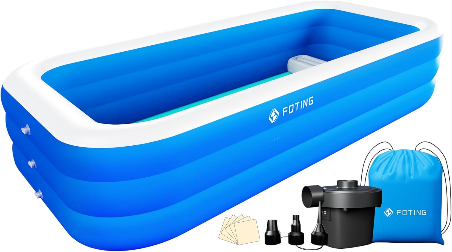 FOTING Inflatable Pool for Adults with Pump,Carrying Bag &Inflatable Seat, 120" x 72" x 22" Full-Sized Blow Up Durable Thickened Above Ground Family Pool, Large Swimming Pools for Backyard Lawn Summer 120" X 72" X 22" with Seat