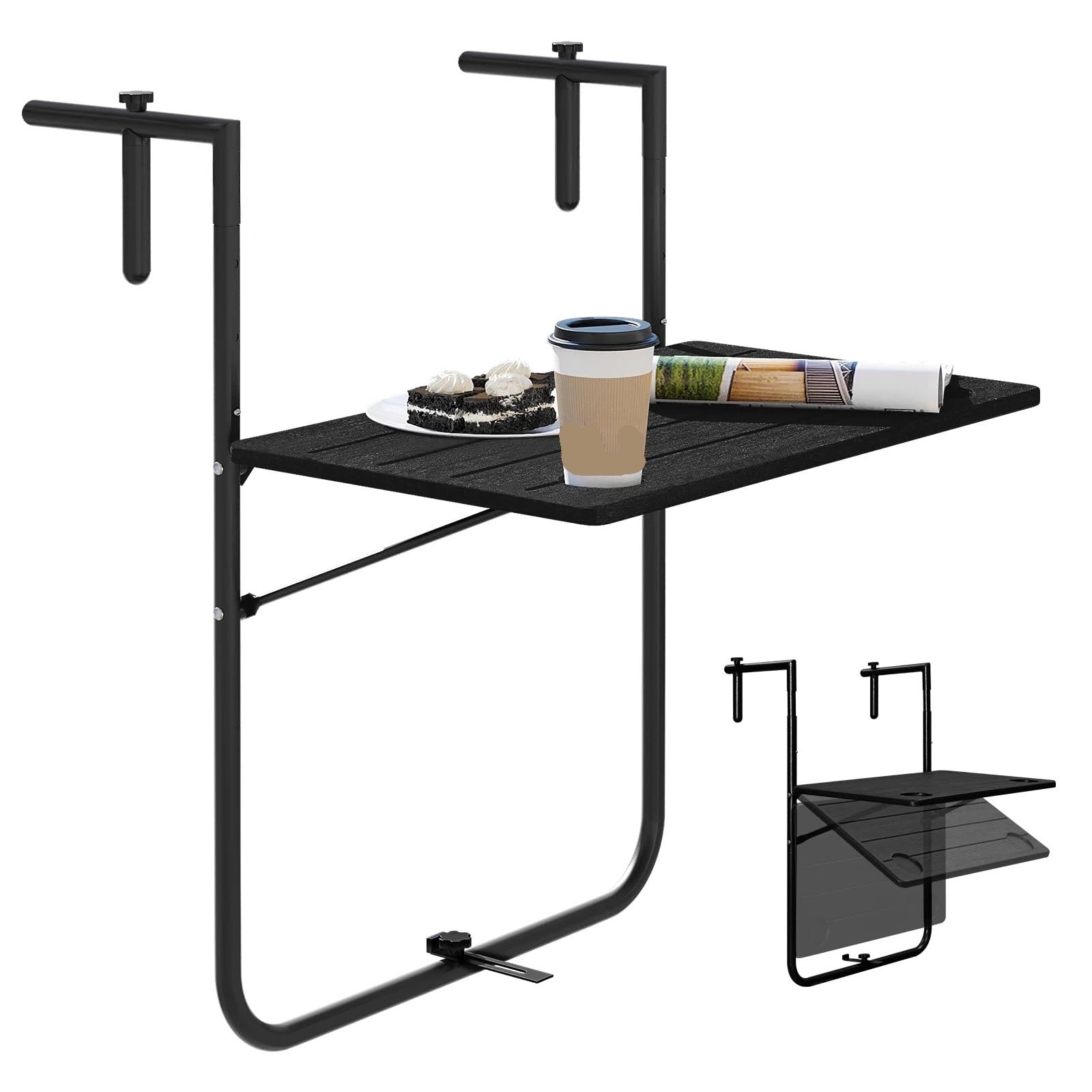 Table Balcon Suspendue Table de Balcon Murale Pliable, 3 Niveaux, réglable en Hauteur, résistante aux intempéries, 60 x 36 cm