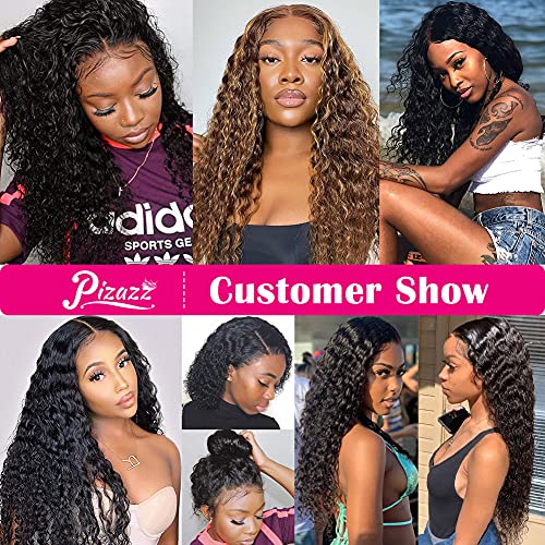 Pizazz 13X4 Hd Transparent Lace Front Wigs Human Hair With Baby Hair Bleached Knots Black Color 180% Density Brazilian Deep Wave Human Hair Wigs For Black Women(24 Inch, Black Color) #TOP5