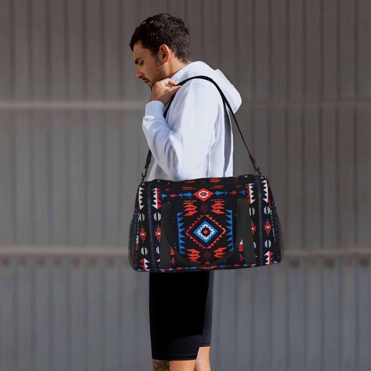 Large Duffel Bag Western Abstract Gym Bag for Women Men Duffle Bag for Travel with Pocket, Carry on Weekender Bags Geometry Ethnic Navajo Aztec Southwest Workout Sports Weekender Bag