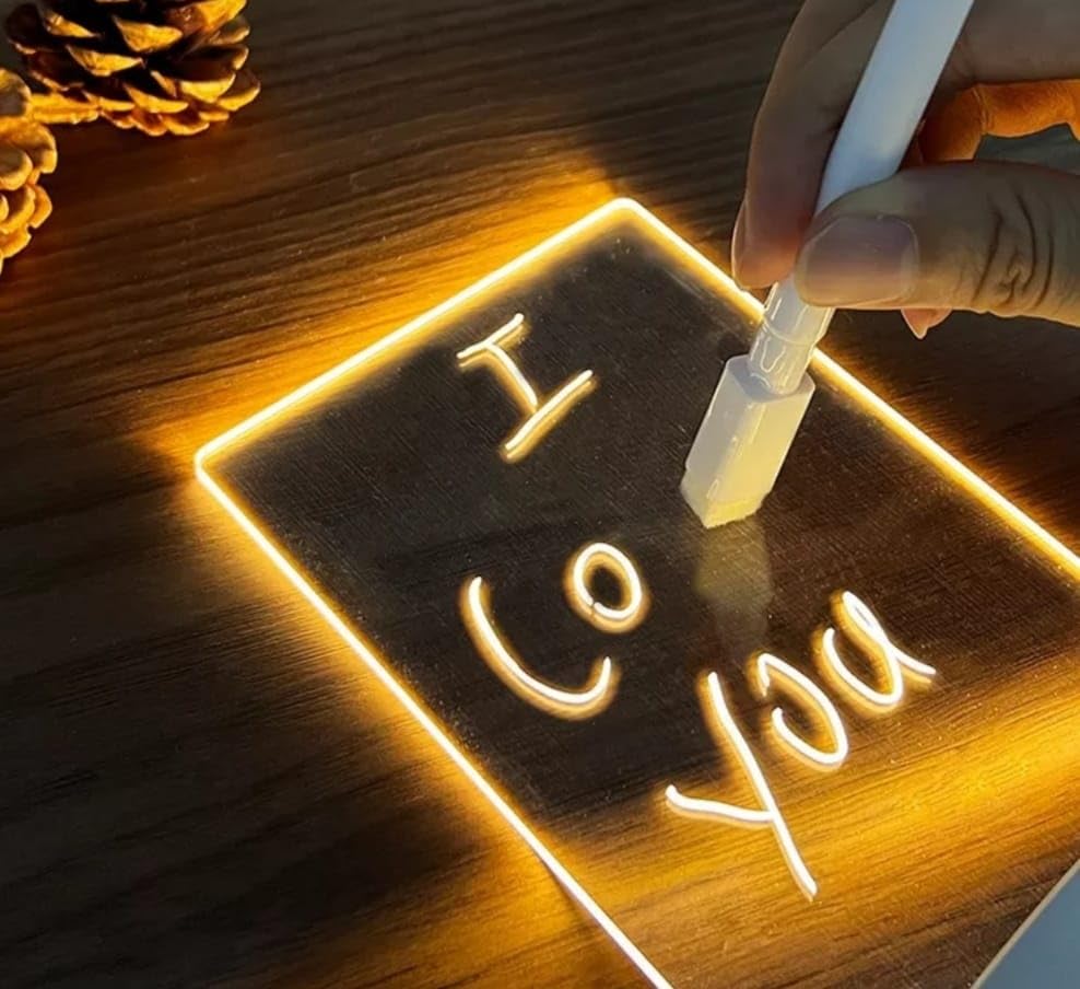 Tableau blanc LED holographique multicolore avec feutres effaçables pour note lumineuse