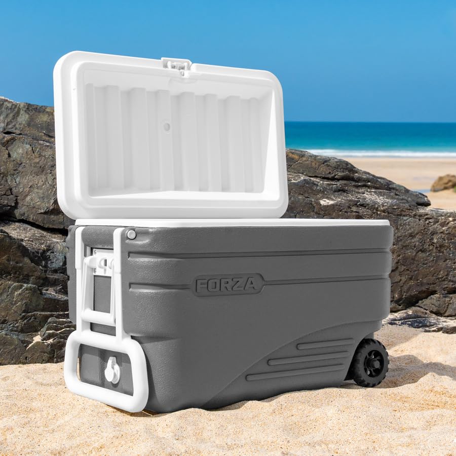 FORZA IceGuard Wheeled Cooler Box | Portable Ice Chest with Handle & Wheels – Keeps Contents Cold for 72 Hours – Ideal for Beach, BBQ or Team Sports [20L 41L 47L 98L] (47L Capacity)