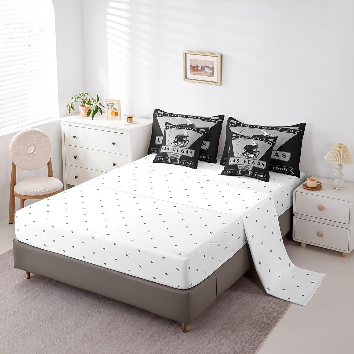 Loussiesd Las Vegas Letto Trapuntato,calcio Piumino Letto Con Lenzuola 7 Pezzi 230x220cm(7-piece Set),american Football City Regali Per I Tifosi Del Calcio