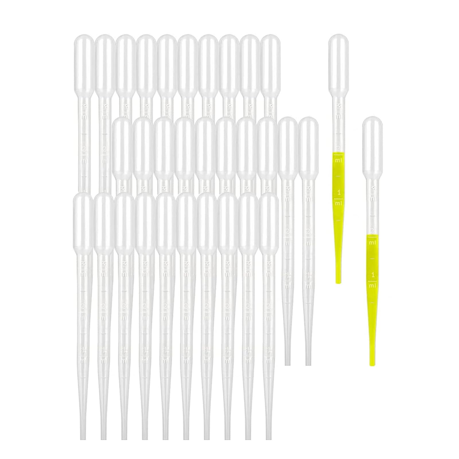 30 pipet do wielokrotnego użytku, 3 ml, przezroczyste pipety pomiarowe, pipety transferowe do laboratorium, klasy, eksperymentu