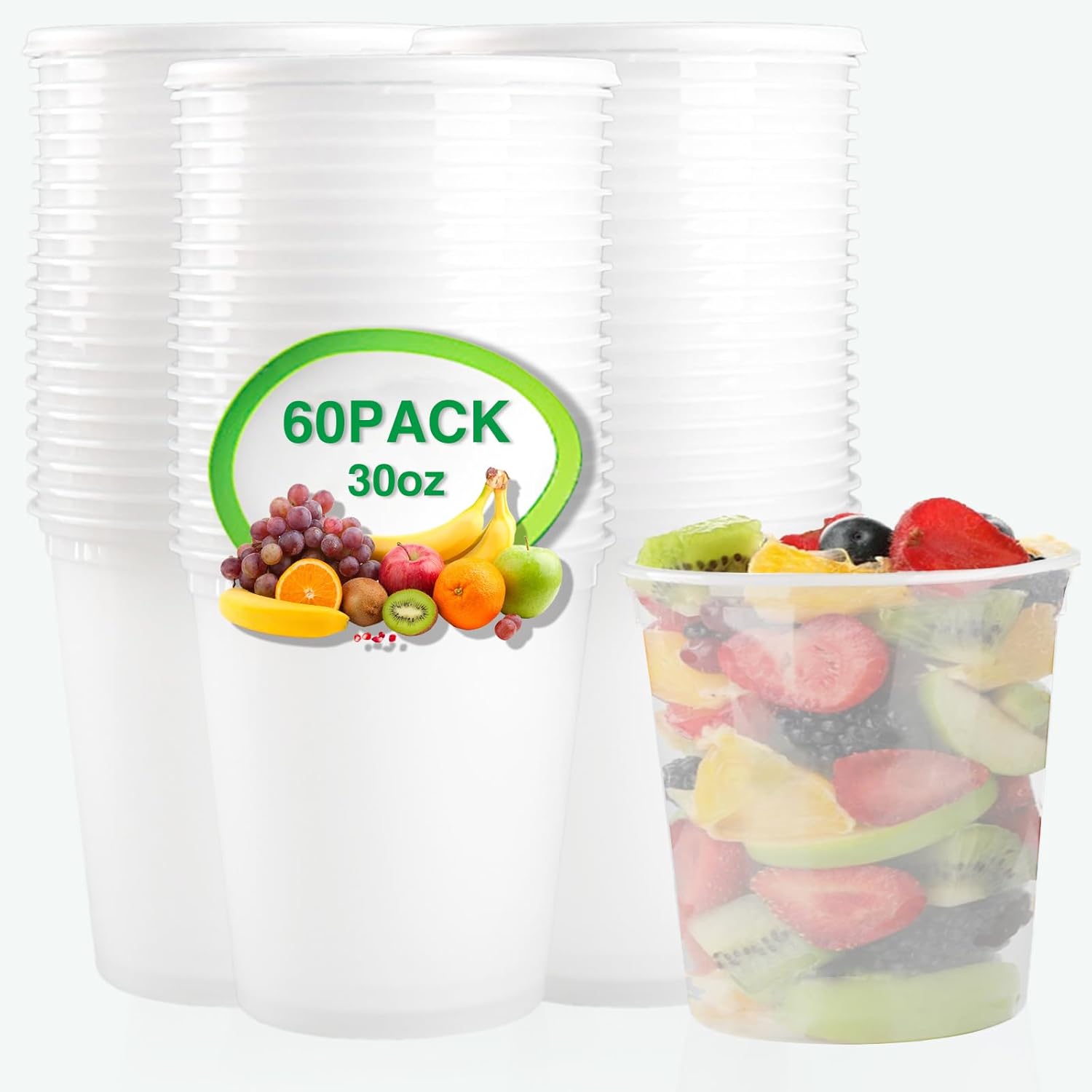 Deli Food Containers with Lids 32 oz-60 Pack Meal Prep Containers Food Storage Containers with Lids Stackable, Leakproof, BPA Free, Microwave Dishwasher Freezer Safe for Takeout Meal