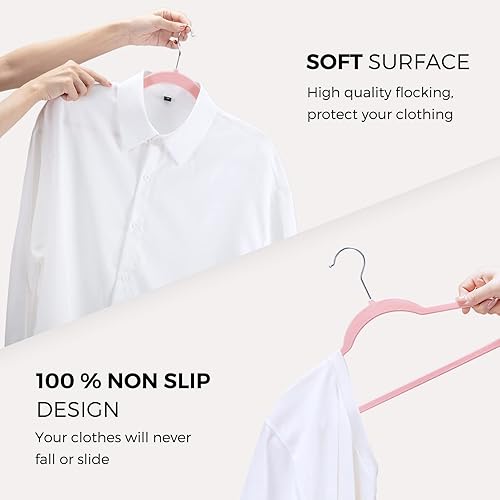 Miniatura 6 de HOUSE DAY Perchas de terciopelo de alta calidad, paquete de 50 perchas de fieltro flocado antideslizantes, perchas resistentes para ropa y perchas