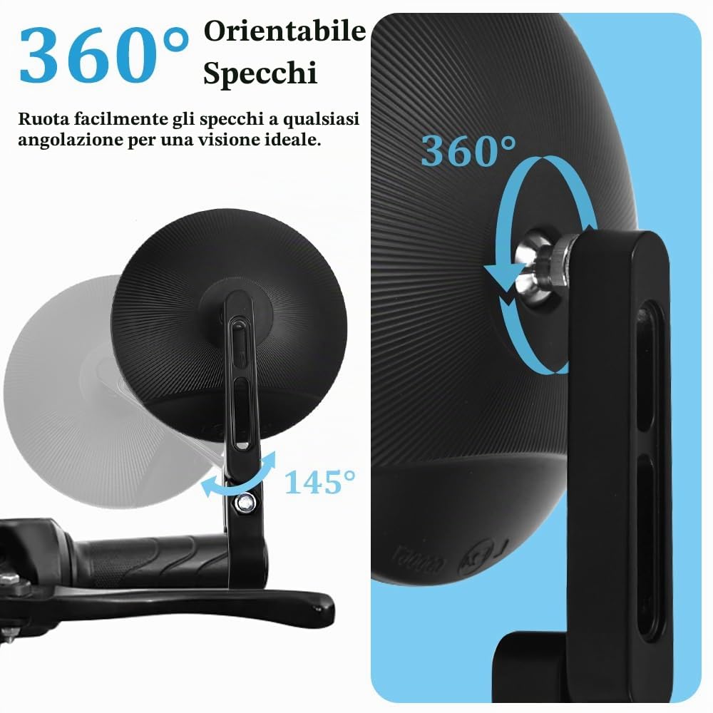2 Pz Specchietti Moto E24 Omologati Specchietto Laterali Moto Specchietto Retrovisore Manubrio 22-25mm Rotondi Specchie tti Mot o Manubrio Girevole a 360° per Motocicli, Scooter, ATV, Cruiser