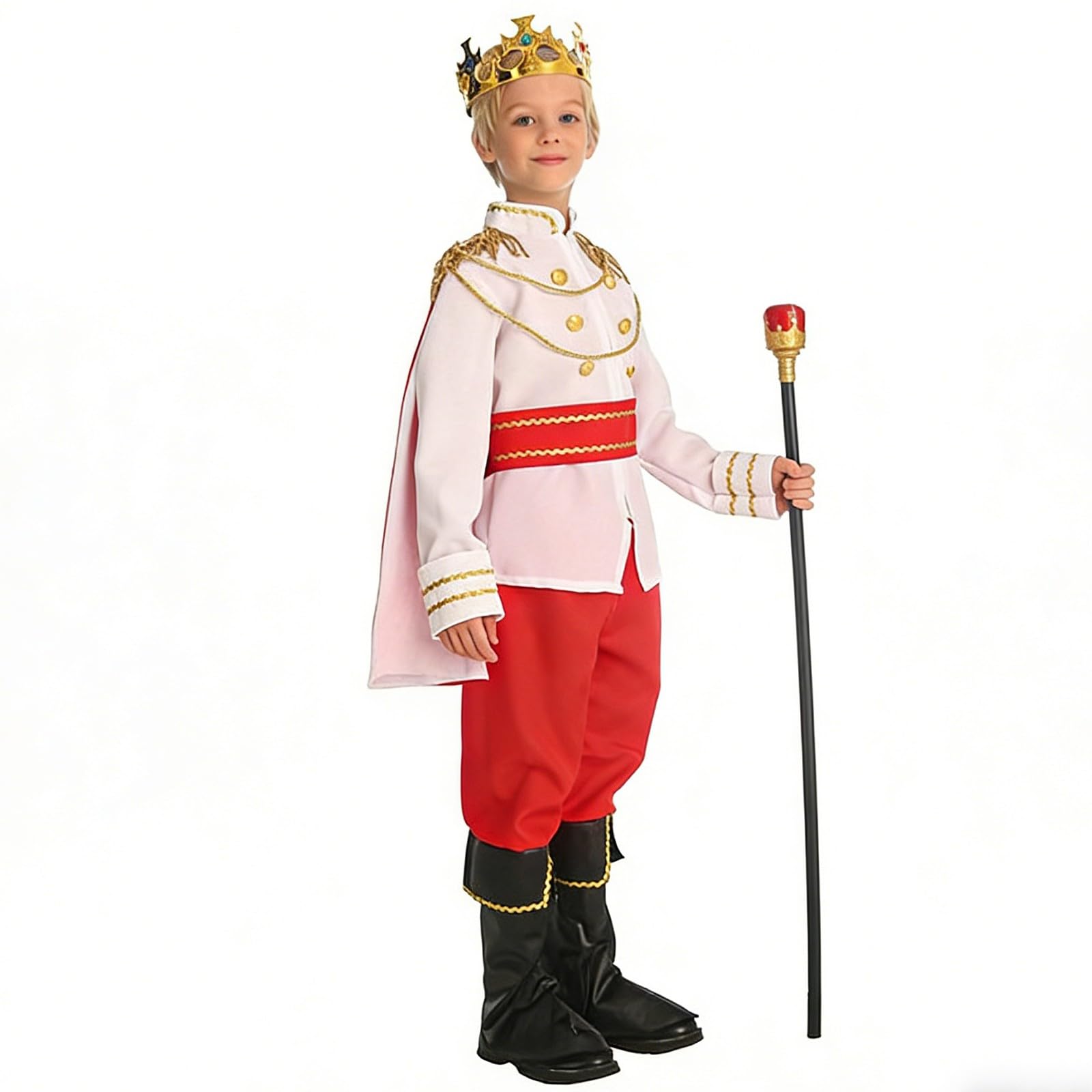 MaNMaNing Costume Carnaval Enfant Garcon Roi Cape Sceptre Cosplay Foire Médiévale Fête Anniversaire Spectacle Tenue Chevalier Cour Costume Enfant Garcon 3 13 Ans