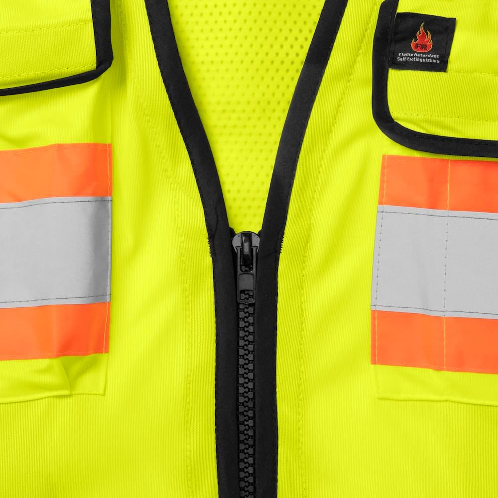 Ironwear 1278FR-L-05-2XL ANSI Class 2 Flame Retardant Polyester Surveyor SAFETY Vest with 2" Silver Reflective Tape, Lime, 2X-Large - Image 7