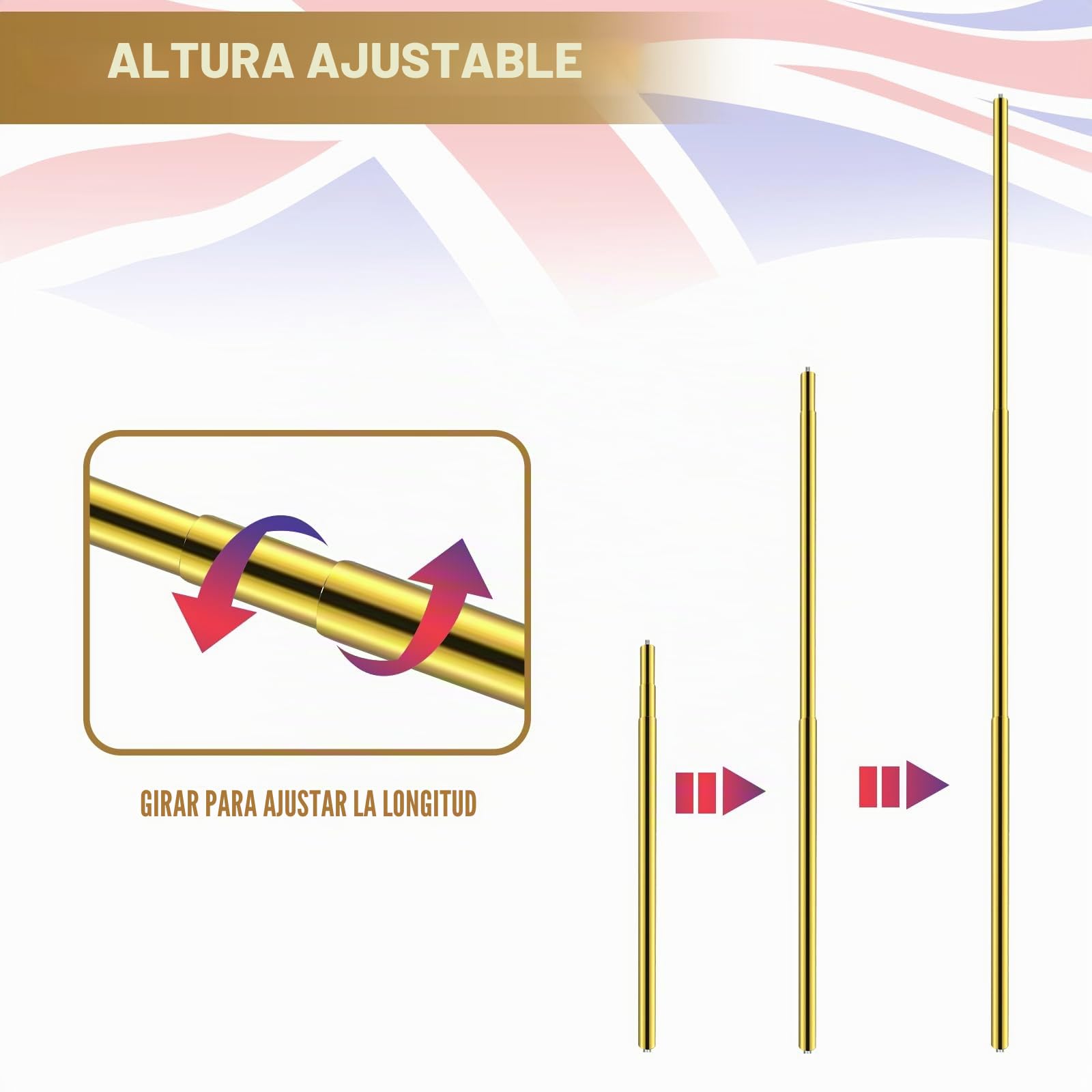 Kit de mástil de bandera para interiores con base pesada y gruesa, altura de 200 cm a 252 cm, mástil de bandera comercial de acero inoxidable para oficina, escuela, ayuntamiento, asta de bandera