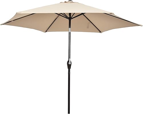 Tangkula Sombrilla de patio de 10 pies, sombrilla de mesa de mercado al aire libre con botón de inclinación, manivela y 6 varillas resistentes,