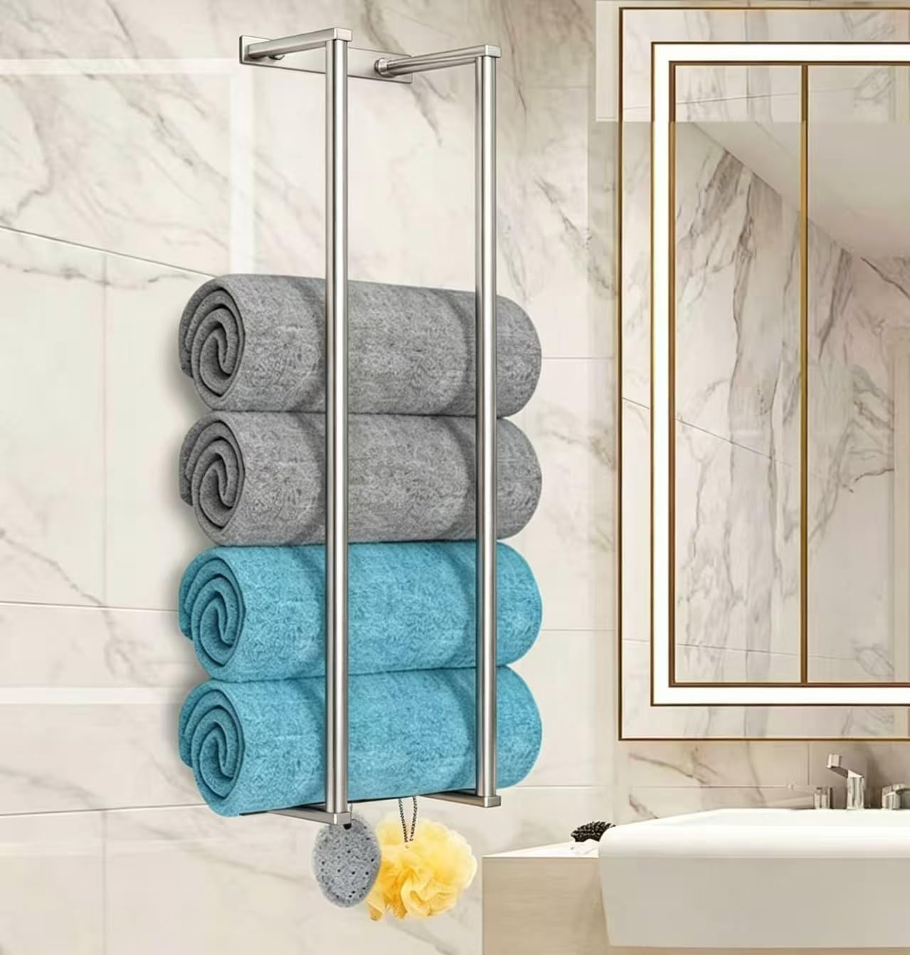 Stainless Steel Towel Rack for Wall - Towel Organizer Holder (Silver)