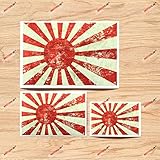 Japanese Rising Sun Flag JDM Decal Vinyl Sticker - 3 Pack Glossy, 3 Inches, 4 Inches, 6 Inches - Grunge Subdued Vintage - for Car Boat Laptop Cup Phone