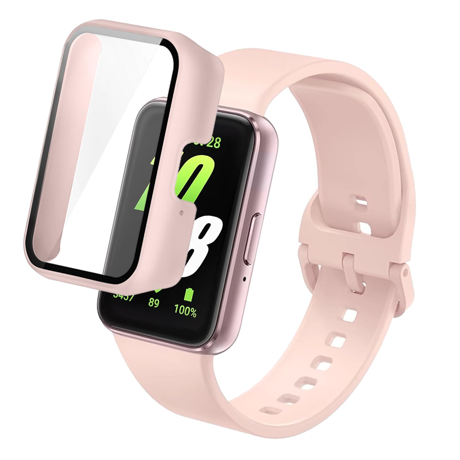 Tobfit Hard PC Protective Case Cover Compatible for Samsung Galaxy Fit 3 Smart Watch, Anti-Scratch and Shockproof Cover with Built-in HD Full Coverage Screen Protector(Pink)-image-25