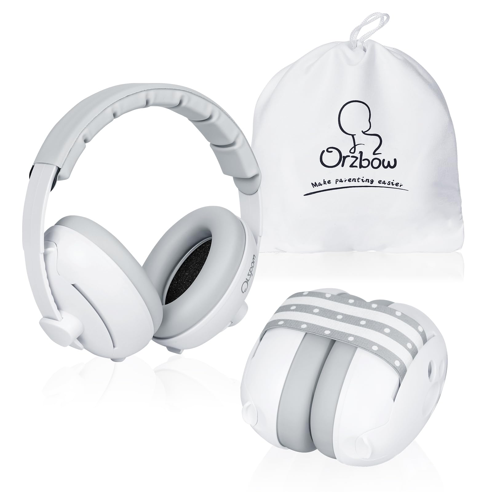 Orzbow 2 in 1 Cuffie Neonato Antirumore per 1-48 Mesi,Regolabile Cuffie Antirumore Bambini con Fascia Elastica,Leggero,28dB SNR,Previene i Danni Dell’udito & Migliora il Sonno in Viaggio