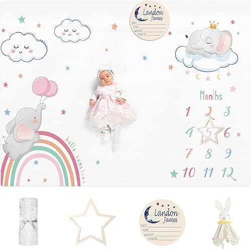 Miniatura 9 de Manta de hitos para bebé con nombre personalizado, manta mensual de hitos para bebé con doble cara para niños y niñas, accesorios de fotografía de