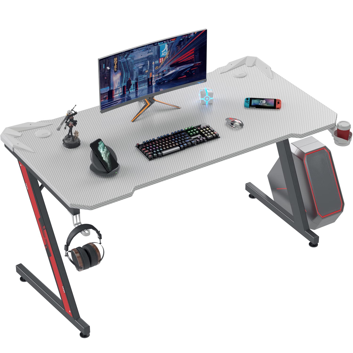 Buy Shahoo PC Gaming Desk 44 Inch Z Shaped Carbon Fiber Surface Desktop