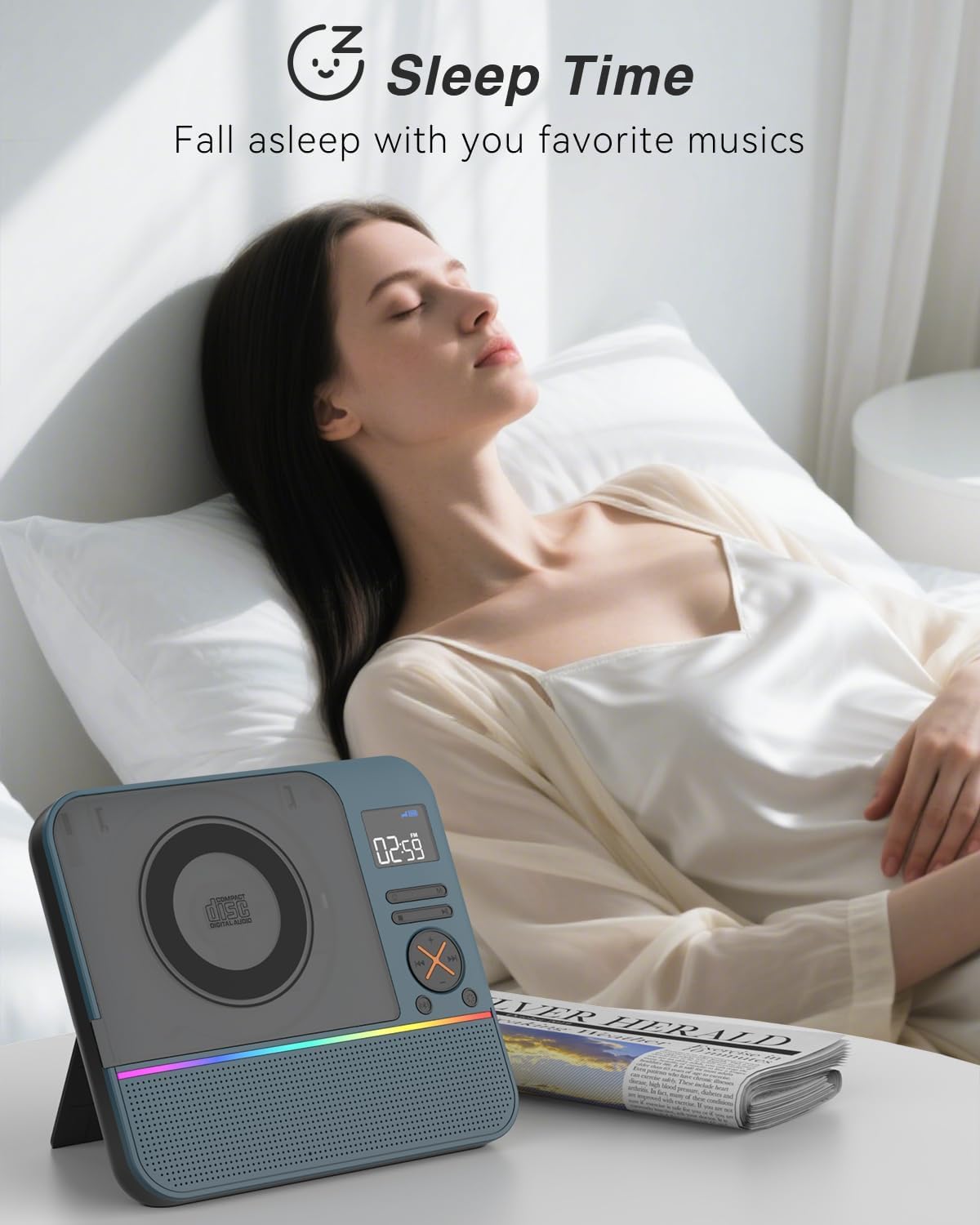 MONODEAL Bluetooth CD Player mit RGB Licht, Radio, Sleep Timer,HiFi Stereo | Wiederaufladbar Tragbarer CD Player