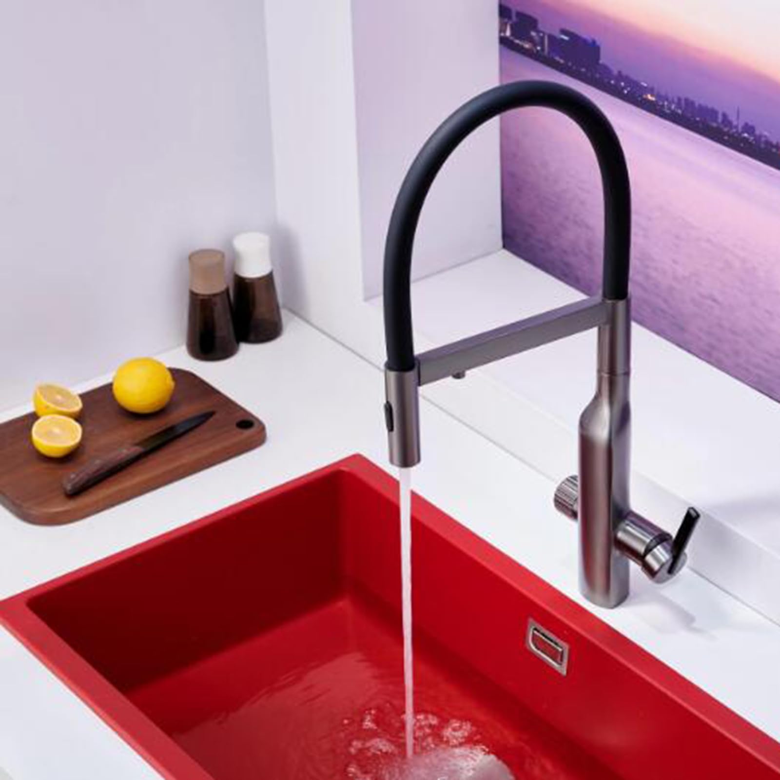 Grifo de Cocina 3 Vias Osmosis con Ducha Extraible Grifo 3 Vias Extensible Latón-Oro Rosa