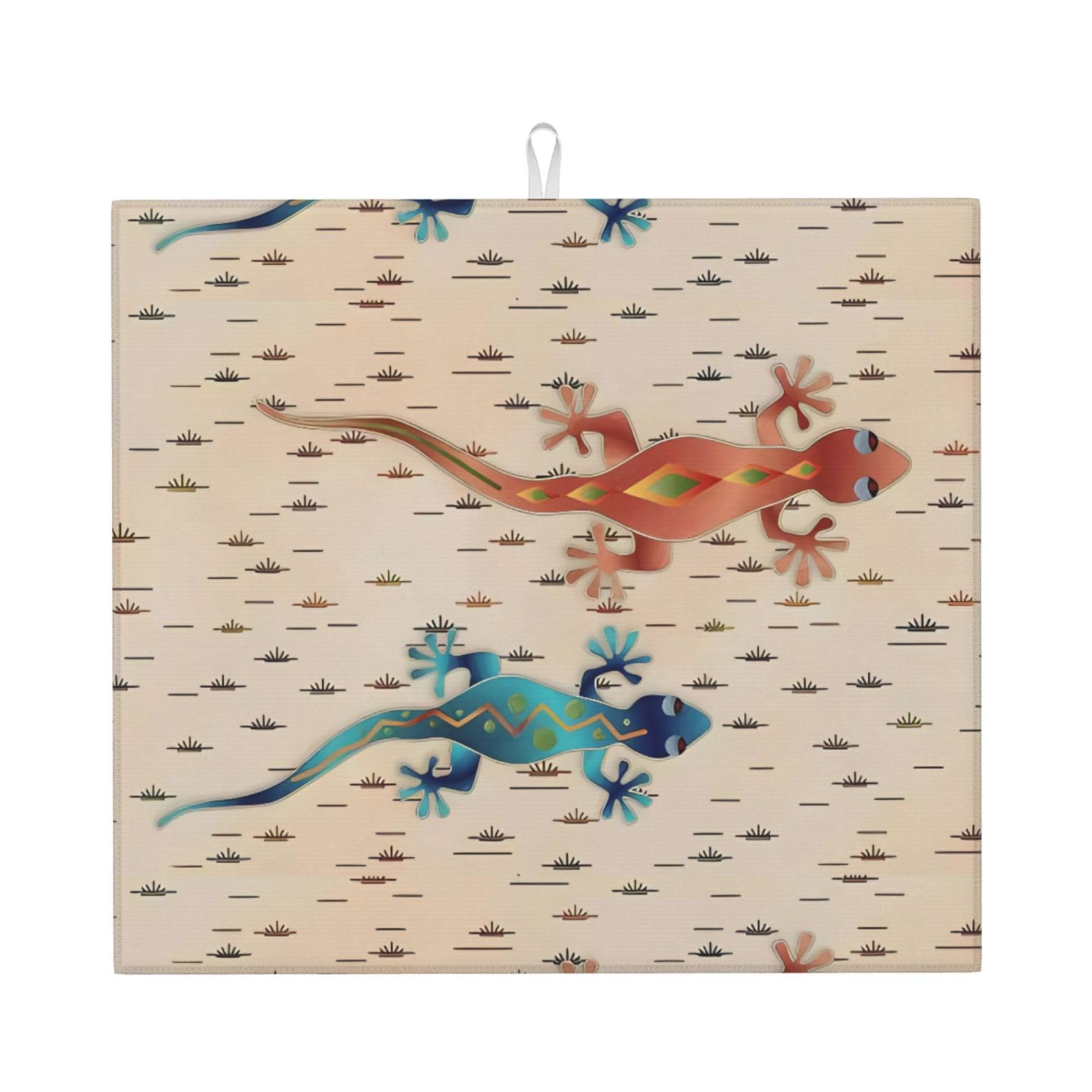 WHJSSF Geckos Prints Kitchen Drying Mat – Absorbent Dish Throw for Countertops, Quick-Dry Non-Slip Layer with Stylish Prints, Ideal Housewarming Gift