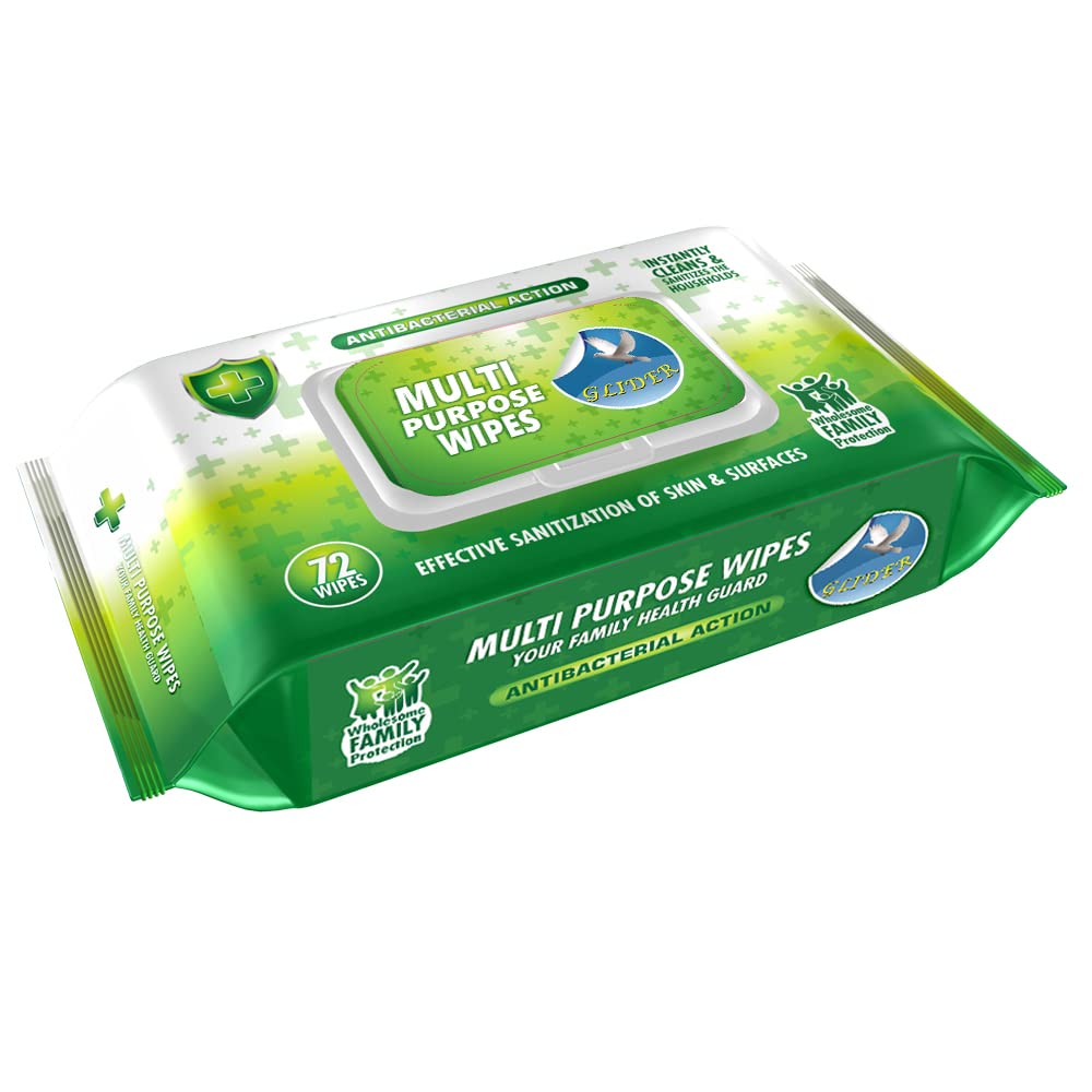 Glider Multipurpose Skin and Surface Wipes with Flip-top (Pack of 1 (72 Wipes))