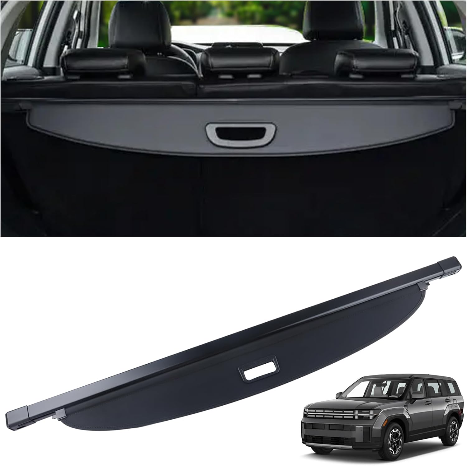 Cargo Cover Fit for 2024 2025 Hyundai Santa Fe Rear Storage Waterproof Retractable Rear Trunk Security Cover Shielding Shade Black