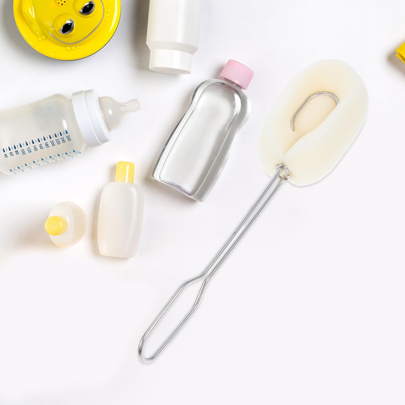 2 Piezas Cepillo para Botellas Acero Inoxidable con Mango Ergonómico Cabezal de Esponja Reemplazable Unidades para Limpieza de Biberones Vasos y Cristalería Cocina Hogar